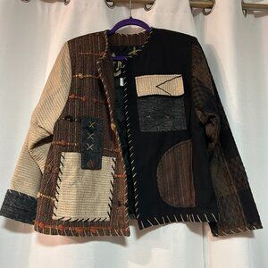 Crystal Handwoven Jacket Women Sz S Patchwork  Boho 3D Artsy Vintage lagenlook